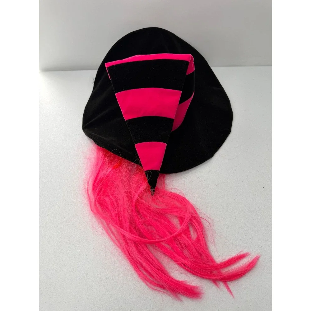 Pony Express Creations Witch Hat with Pink Hair Halloween Costume Accessory OS